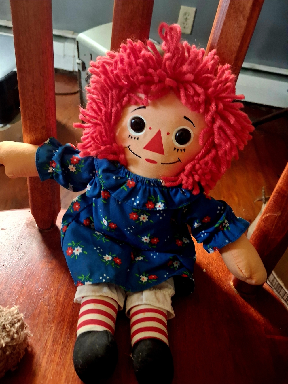 Red-Haired Rag Doll in Blue Floral Dress - Kids Plush Toy